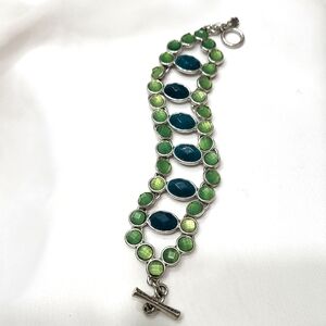 Lucky Brand Genuine Green Center Stones Silver Tone Bracelet.